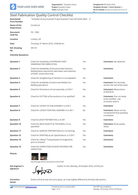 quality inspection form template metal fabrication|steel fabrication quality control checklist.